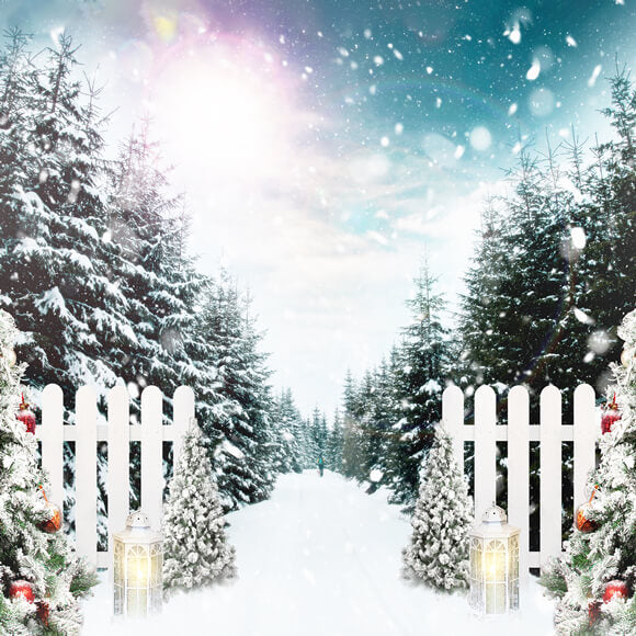 Arbre de Noël Forêt d'hiver Flocon de neige Toile de fond M11-28