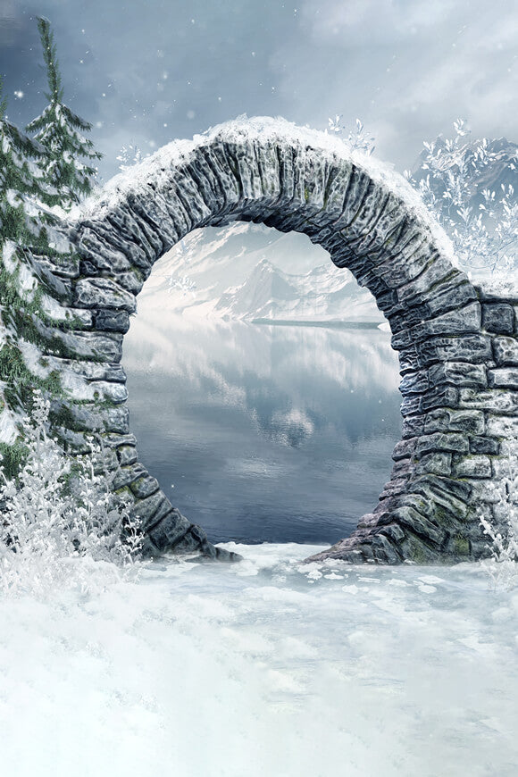 Hiver Neige Montagne Lac Arche en pierre Toile de fond M11-49