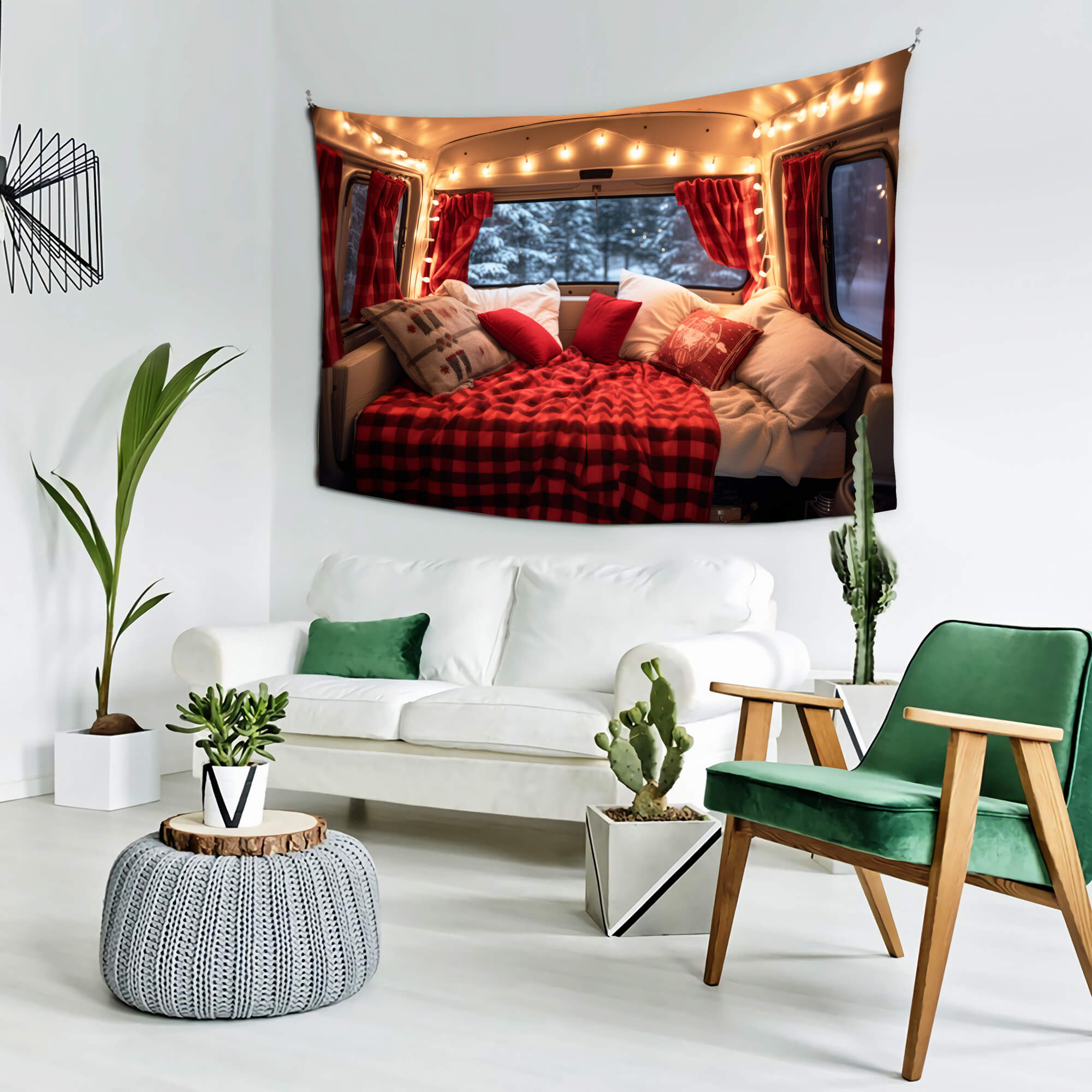 Noël Camper Van Rouge Décoré Toile de fond M11-58