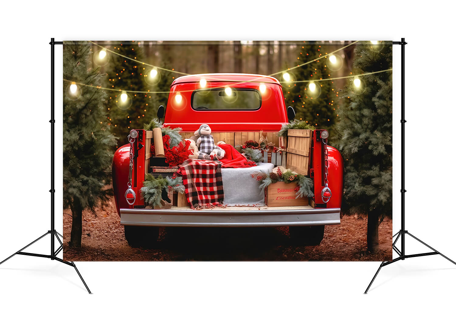 Camion Rouge Ferme Arbre de Noël du Père Noël Toile de fond M11-60