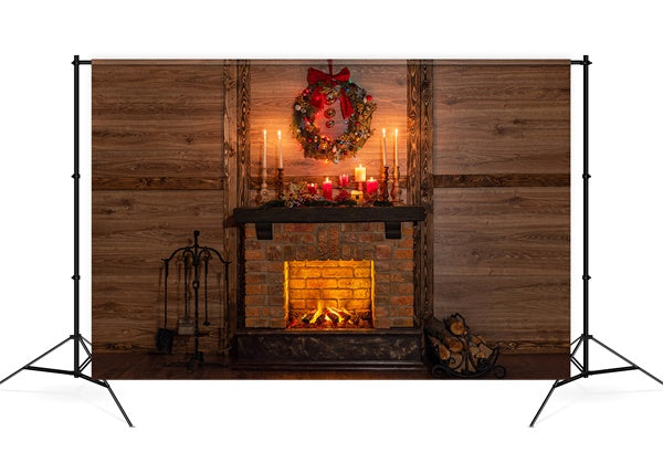 Noël Cheminée Chaude à la Bougie Guirlande de Sapin Toile de fond M11-76
