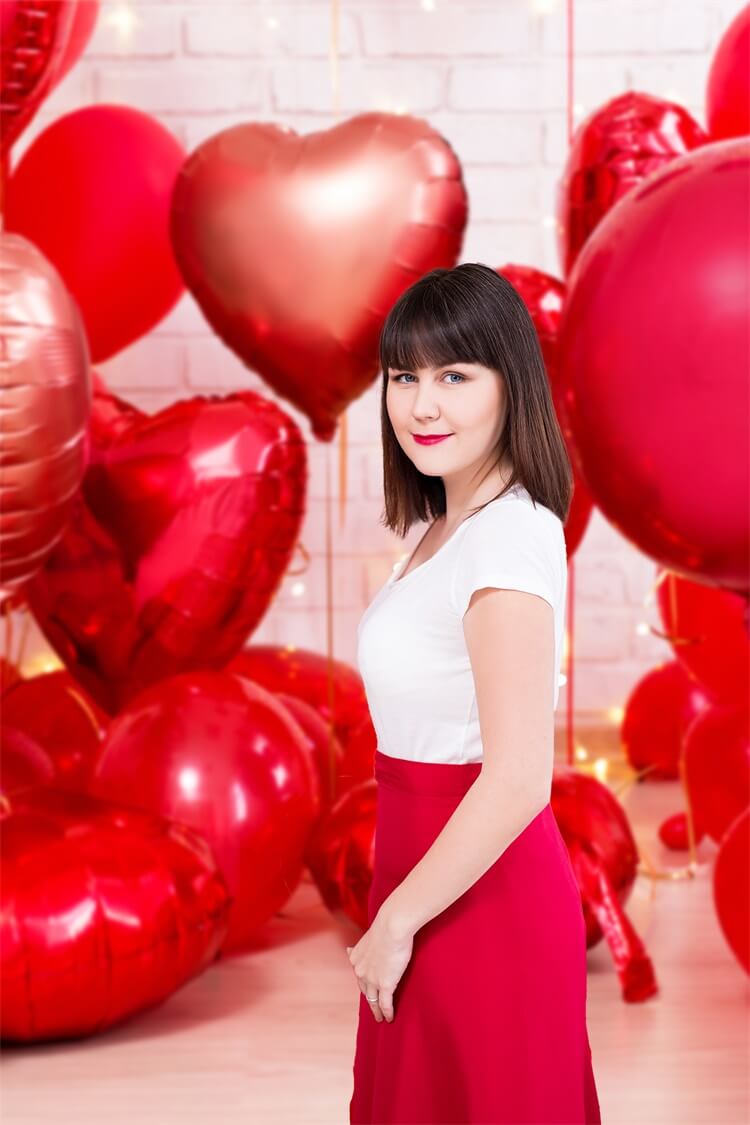 Saint Valentin Ballon Coeur Rouge Bande Lumineuse Mur Blanc Toile de fond M12-12