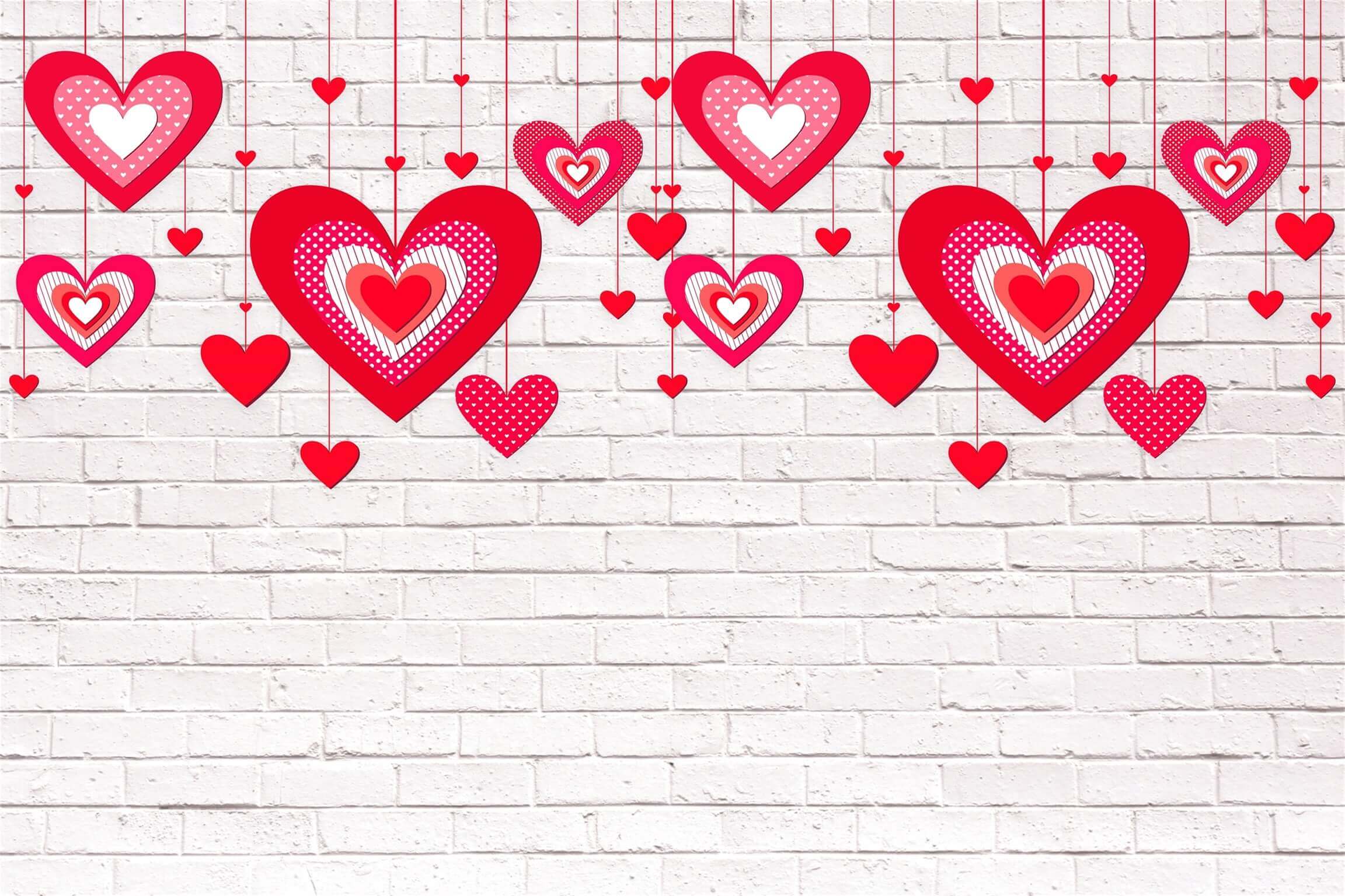 St Valentin Coeur rouge Décoration mur de briques blanches Toile de fond M12-13