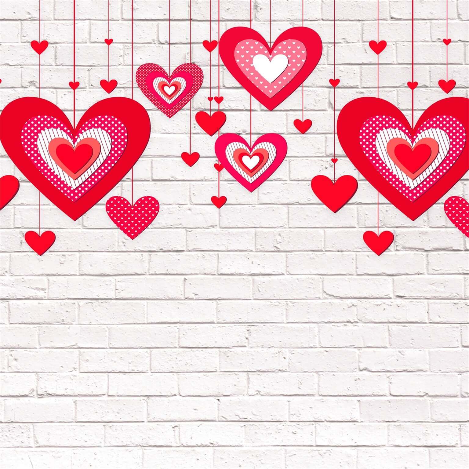 St Valentin Coeur rouge Décoration mur de briques blanches Toile de fond M12-13