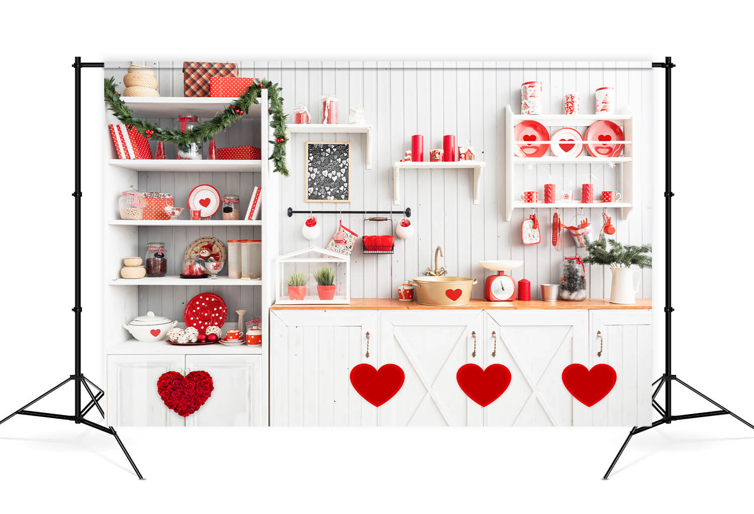 St Valentin Cuisine Décorations Coeur Rouge Fleuri Toile de fond M12-14