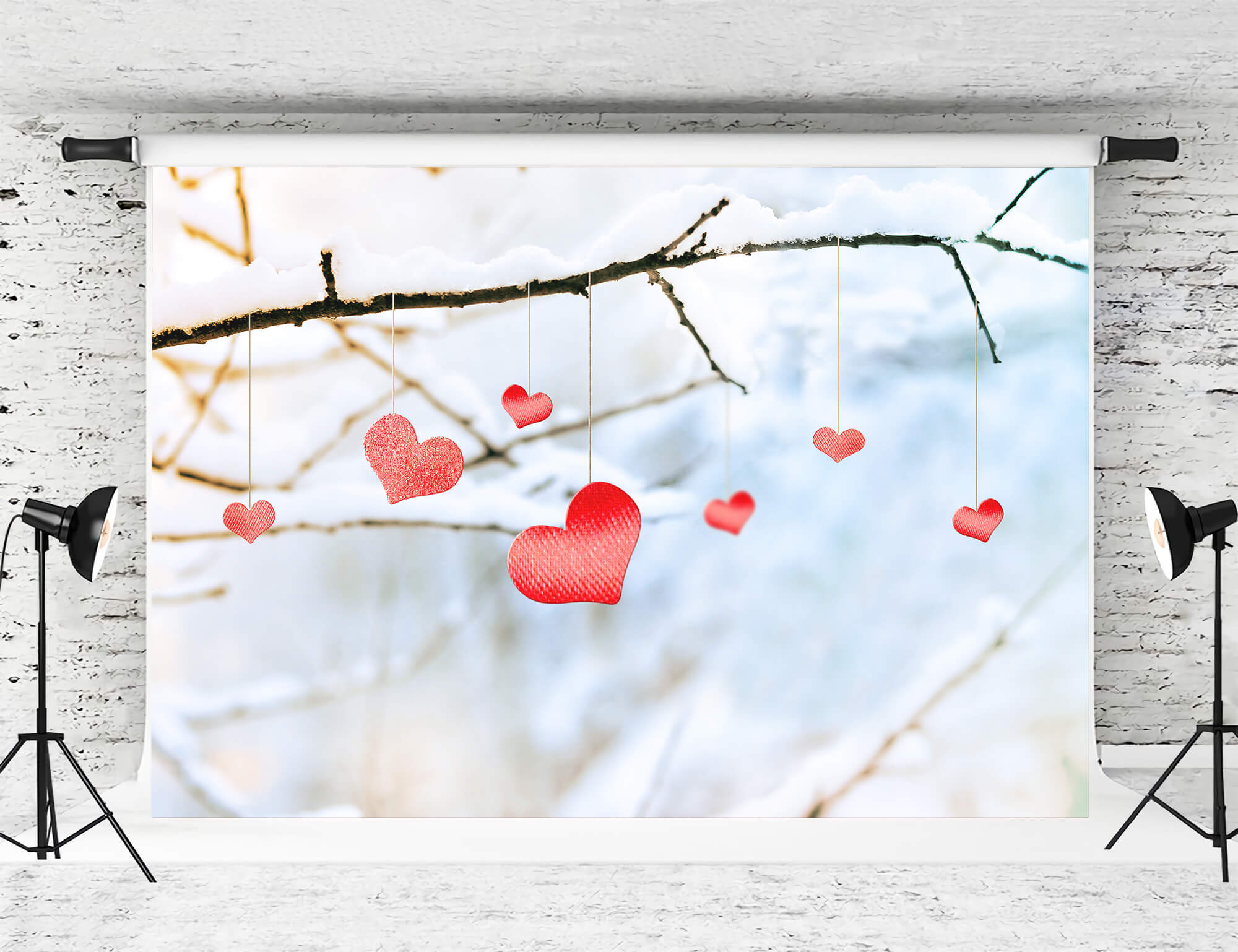 St Valentin Hiver Branche d'arbre enneigée Amour Décoration suspendue Toile de fond M12-17