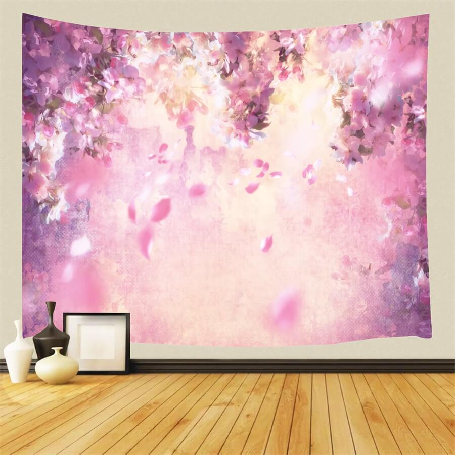 Peinture à l'huile Rêve Fleur Rose Pétales d'Arbre en Chute Toile de fond M12-33