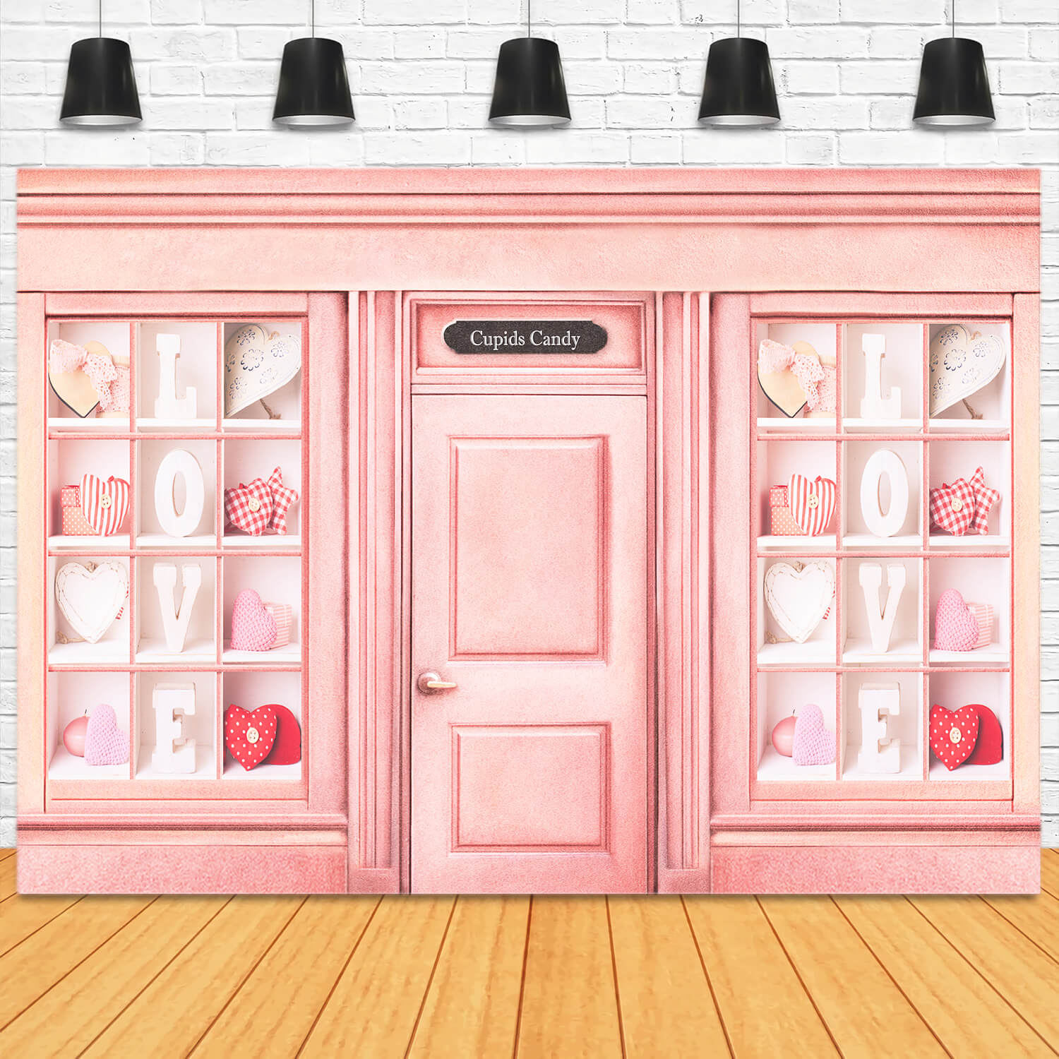 St Valentin Cupidon Bonbon Rose Maison Tissu Coeur Toile de fond M12-48