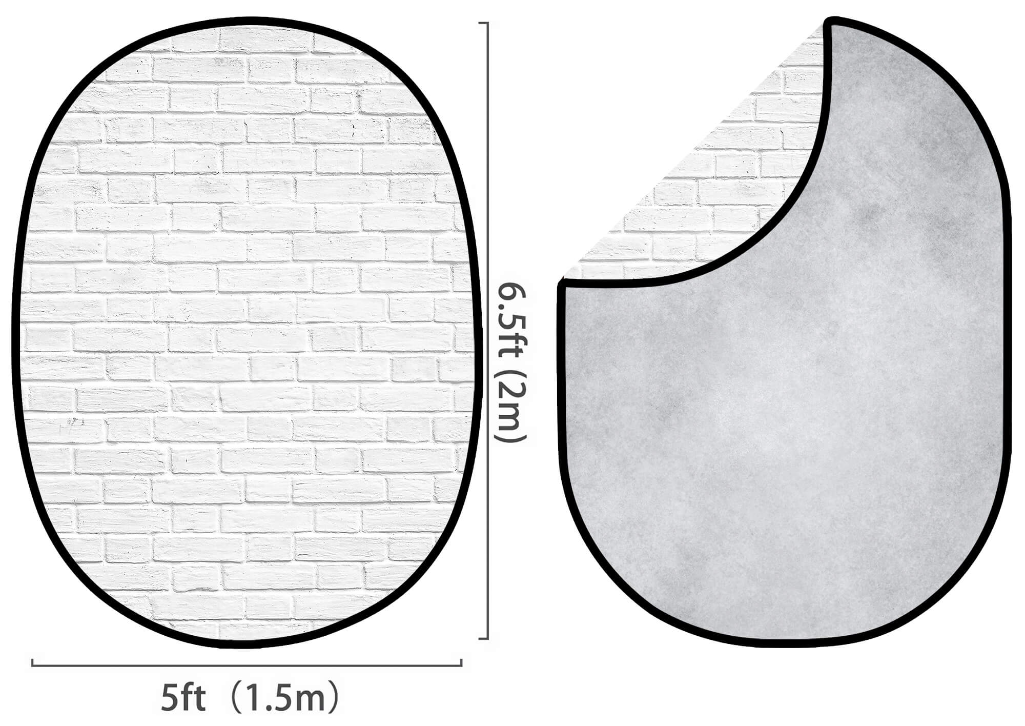 Toile de fond pliable Gris clair/Blanc Mur de briques double face 5x6.5ft (1.5×2M) M12-78