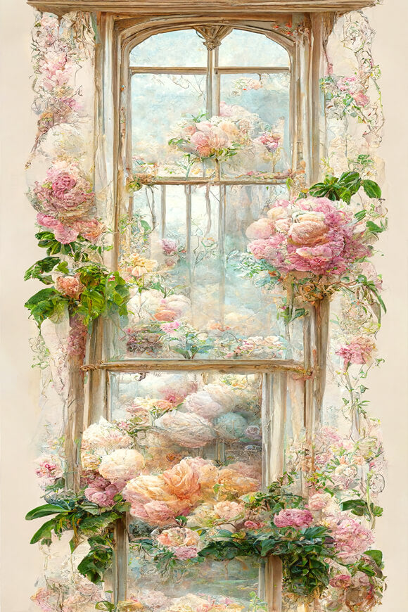 Toile de Fond de Peinture à L'huile de Fenêtre Florale M5-149