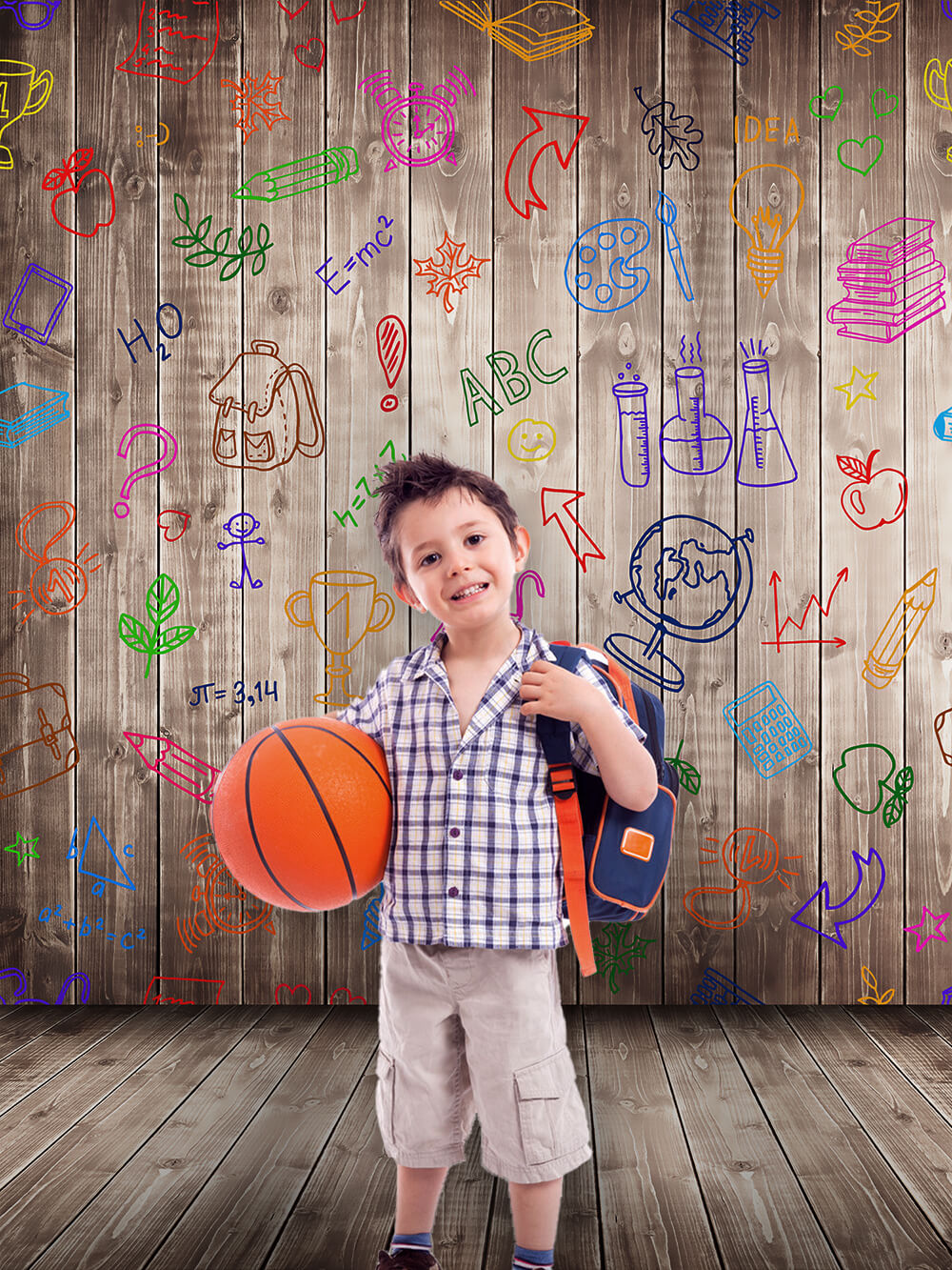 Retour à L'école Crayon Griffonnage Toile de Fond en Bois M5-86