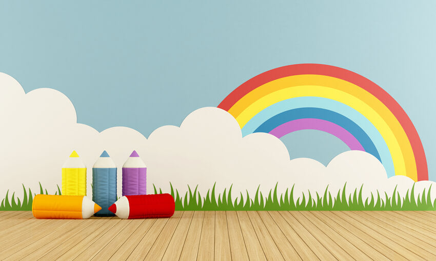 Crayons de Salle de Jeux Colorés Toile de fond Arc-en-ciel M5-98