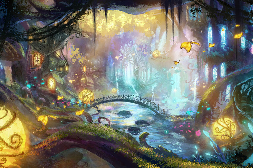 Toile de Fond Luciole Papillon Lumineux Forêt du Pays des Merveilles M6-125