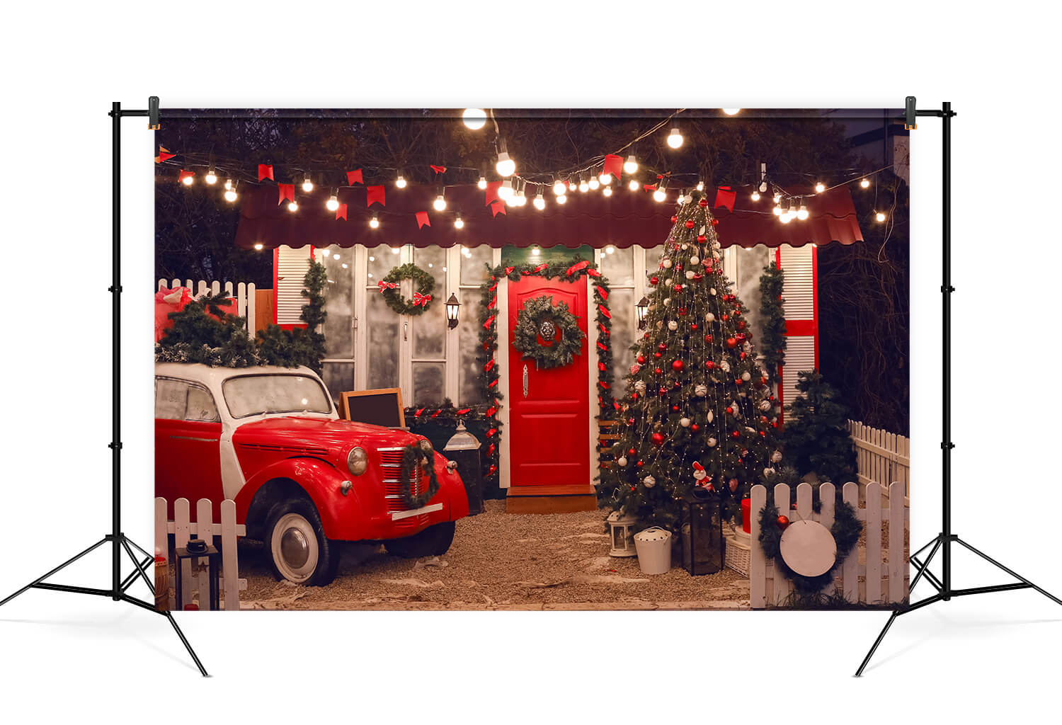 Toile de Fond de Photographie de Voiture Rouge Arbre de Noël M6-142
