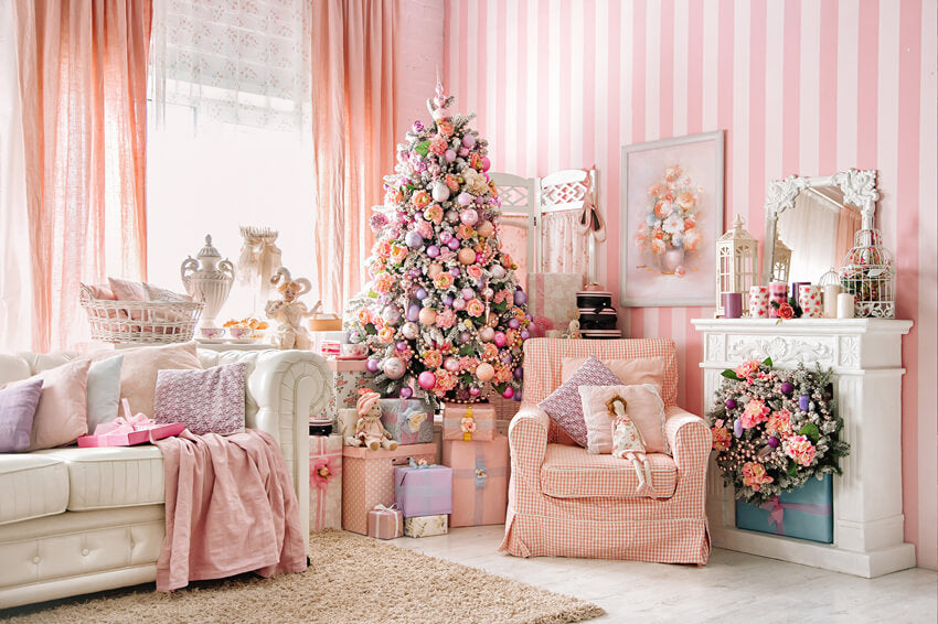 Décor de Canapé de Cheminée de Sapin de Noël rose M6-143