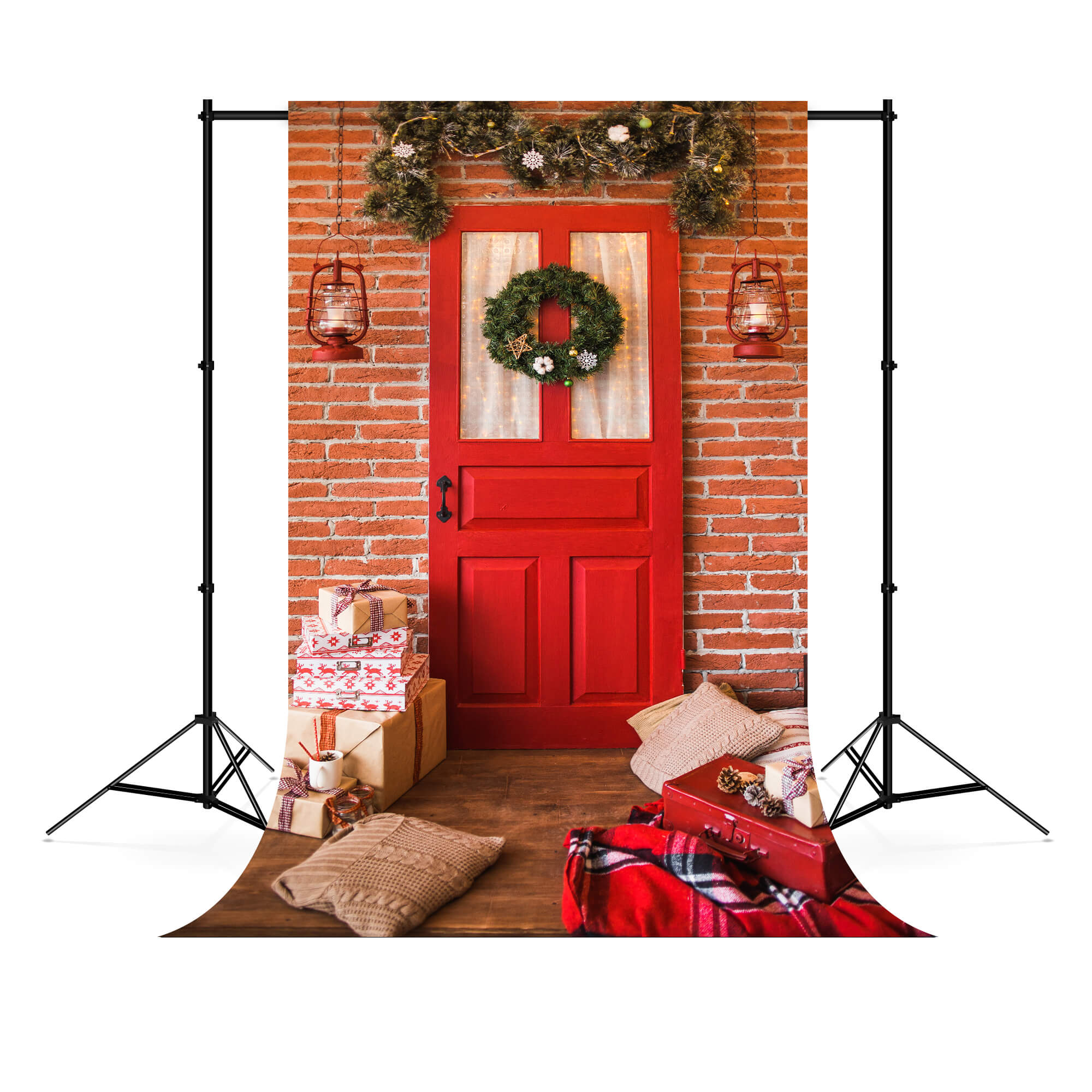 Toile de Fond de Couronnes de Porte D'entrée Décorées de Noël M6-145