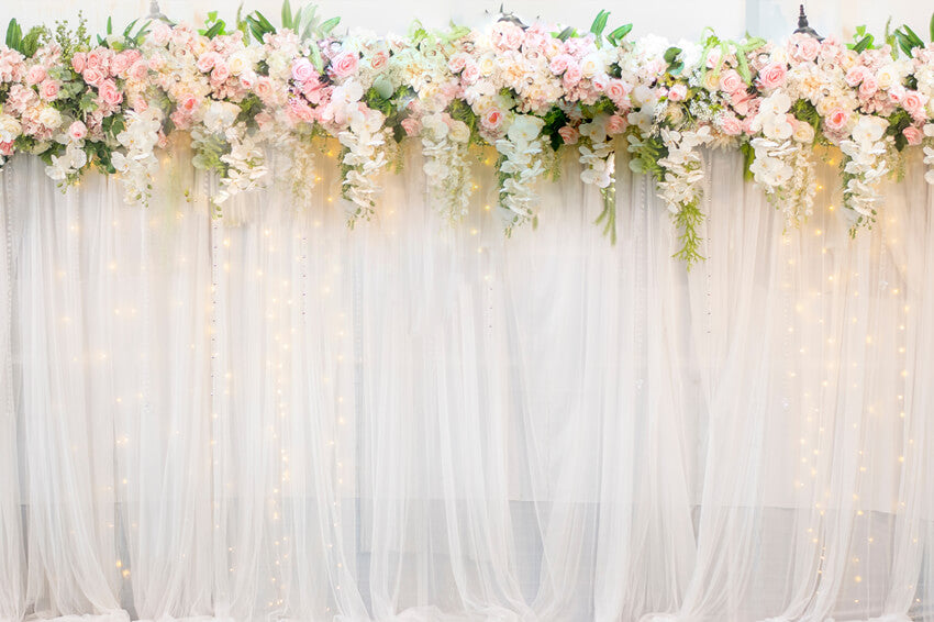 Toile de Fond de Mariage Mural Floral Roses Blanches Roses M6-24