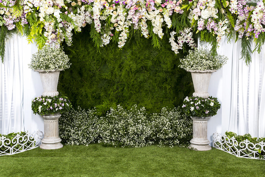 Toile de Fond d'arc de Mariage Fleurs Vertes Herbe M6-35