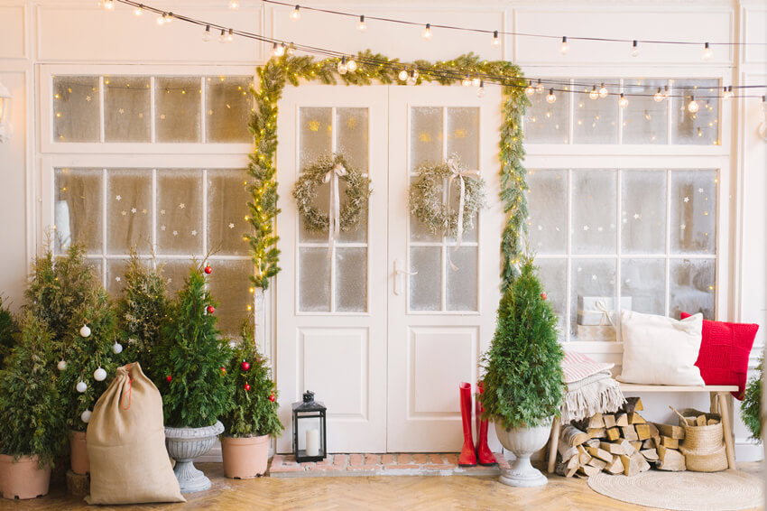 Toile de Fond de Porche de Porte Décorée D'arbre de Noël M6-86