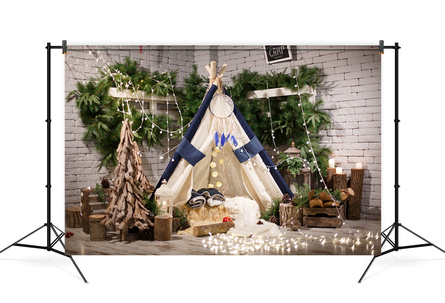 Sapin de Noël en Bois Petite Toile de Fond de Lumières de Tente M6-95