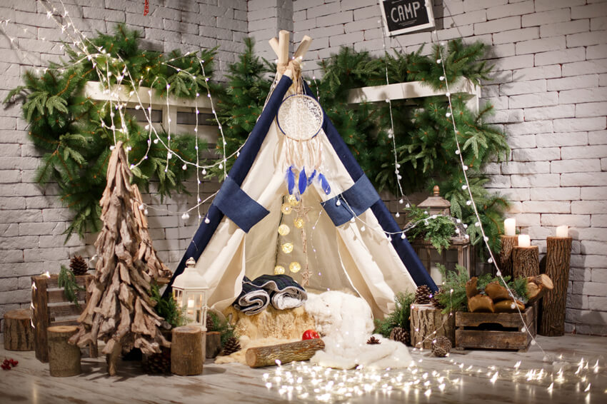 Sapin de Noël en Bois Petite Toile de Fond de Lumières de Tente M6-95