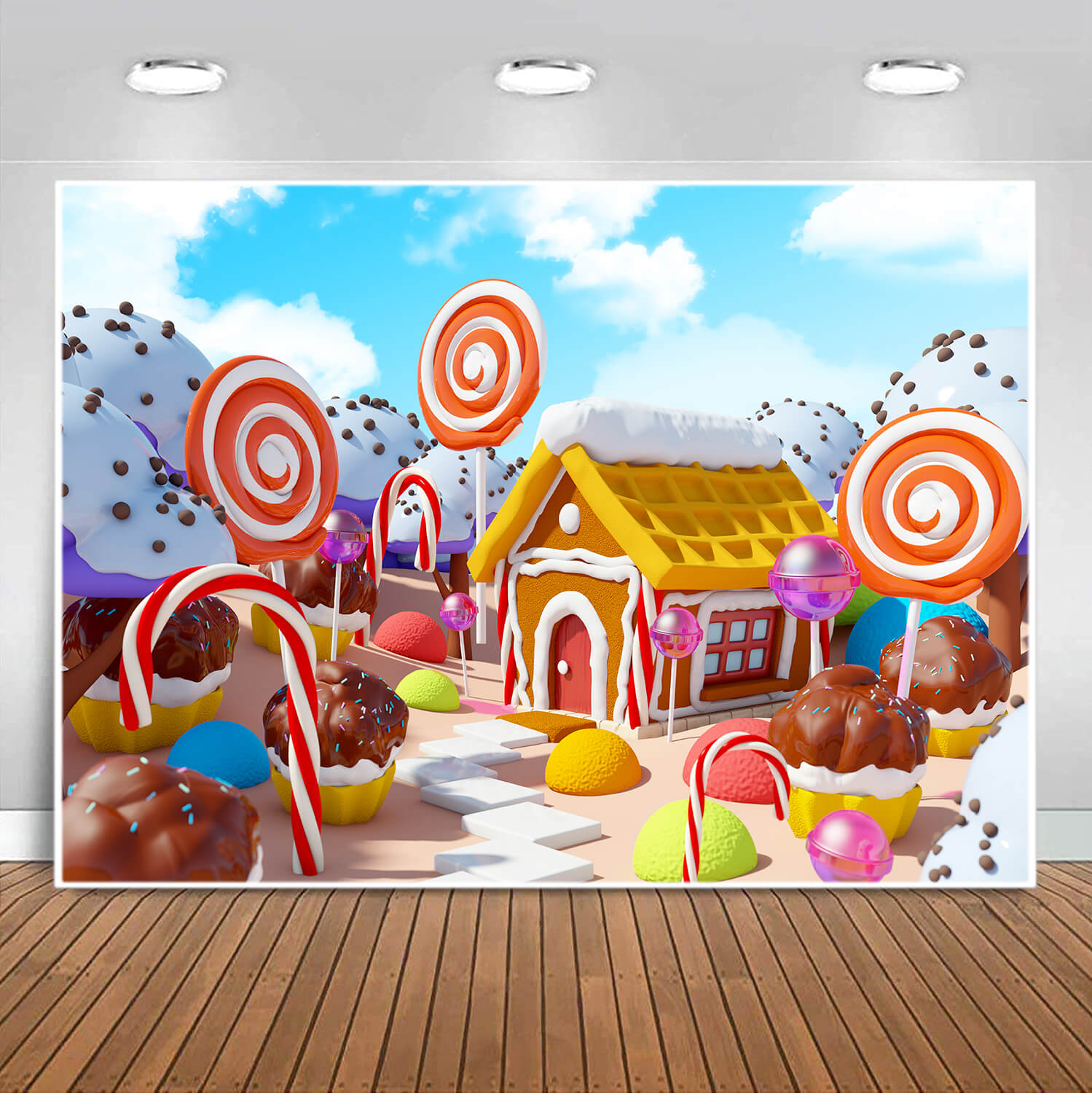 Candy Land Maison en Pain D'épice Toile de Fond de Noël M7-10