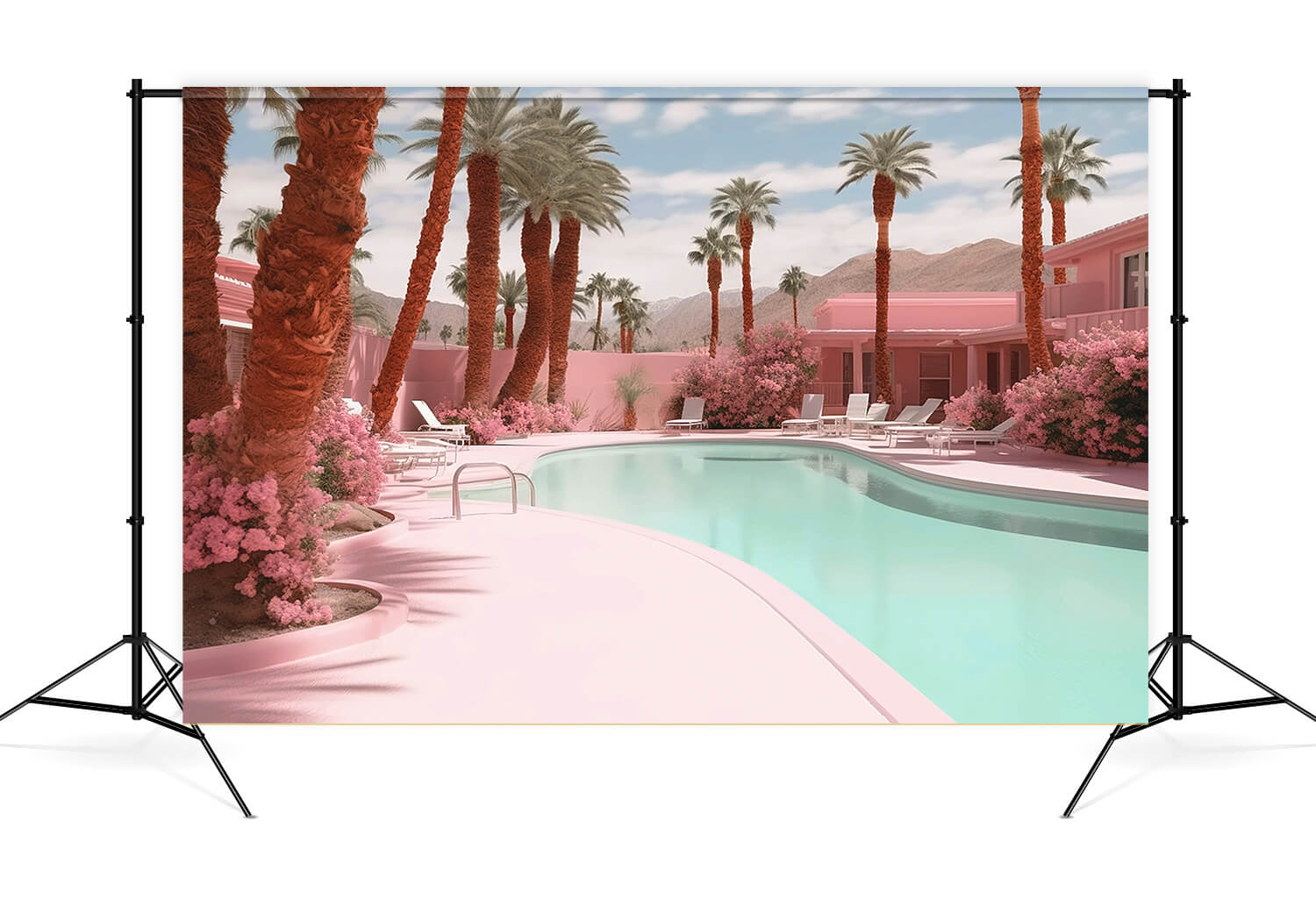 Toile de Fond Poupée de Rêve Maison de Plage Rose pour Piscine M7-100