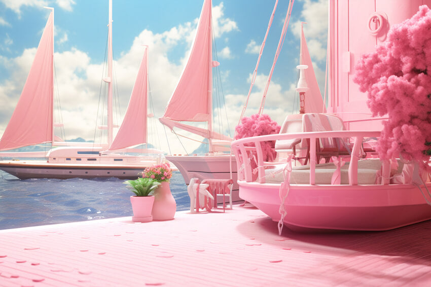 Toile de Fond pour Poupée de Rêve Yacht de Plage Rose M7-107
