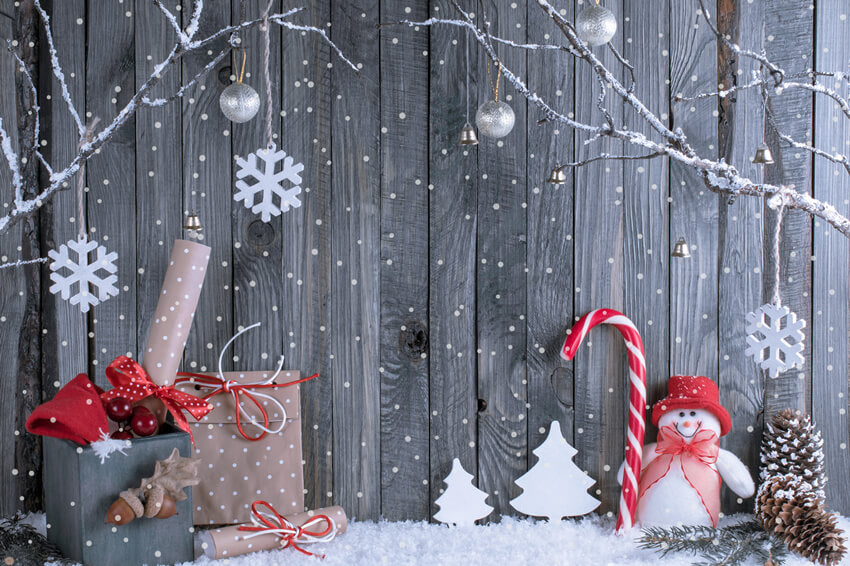 Noël Hiver Bonhomme de Neige Cadeaux Toile de Fond en Bois M7-33