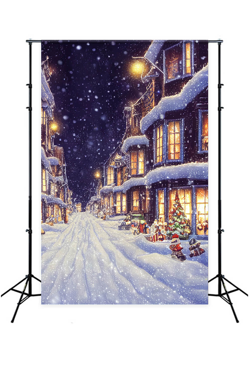 Toile de Fond de Rue Hivernale Enneigée Nocturne M8-06