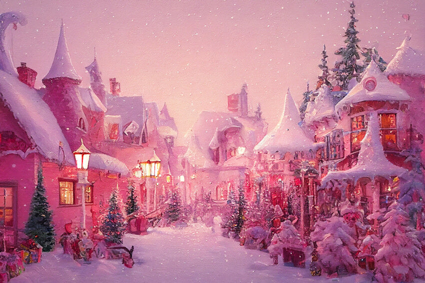 Toile de Fond pour la Ville de Noël Rose M8-42