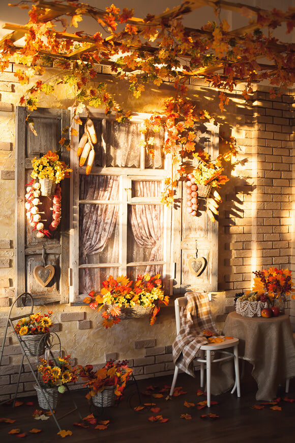 Toile de Fond Automne Thanksgiving Rural Maison Cour M8-55