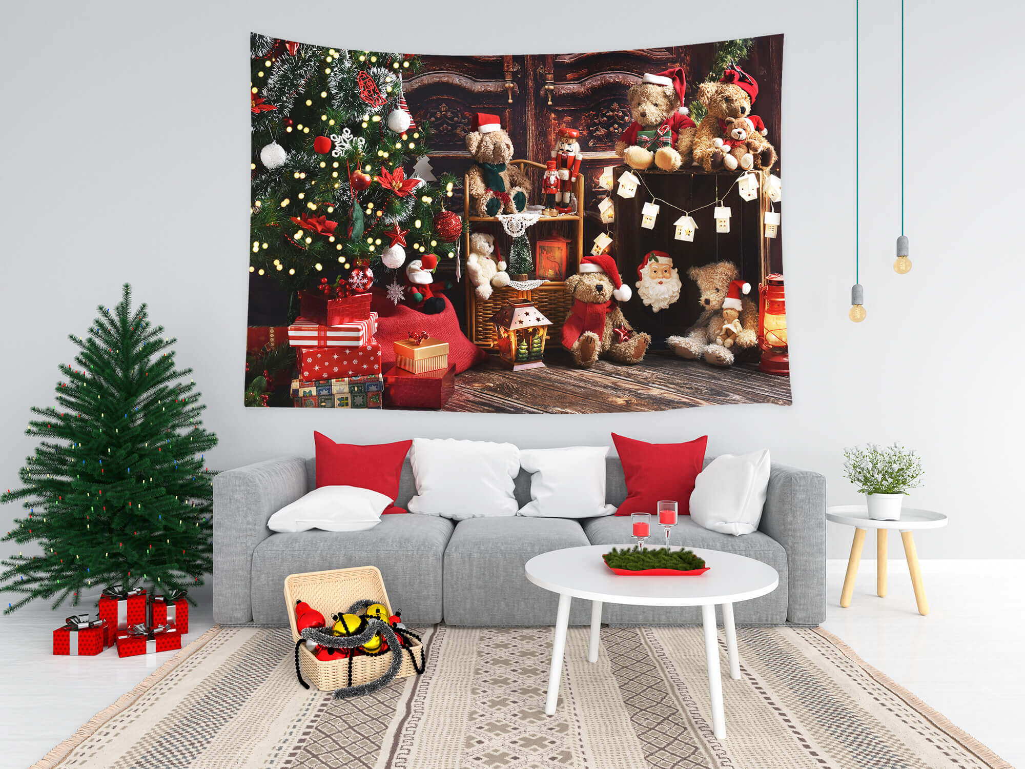 Toile de Fond Arbre de Noël Décoration Oursons M8-61