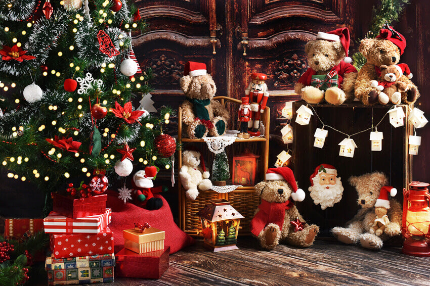 Toile de Fond Arbre de Noël Décoration Oursons M8-61