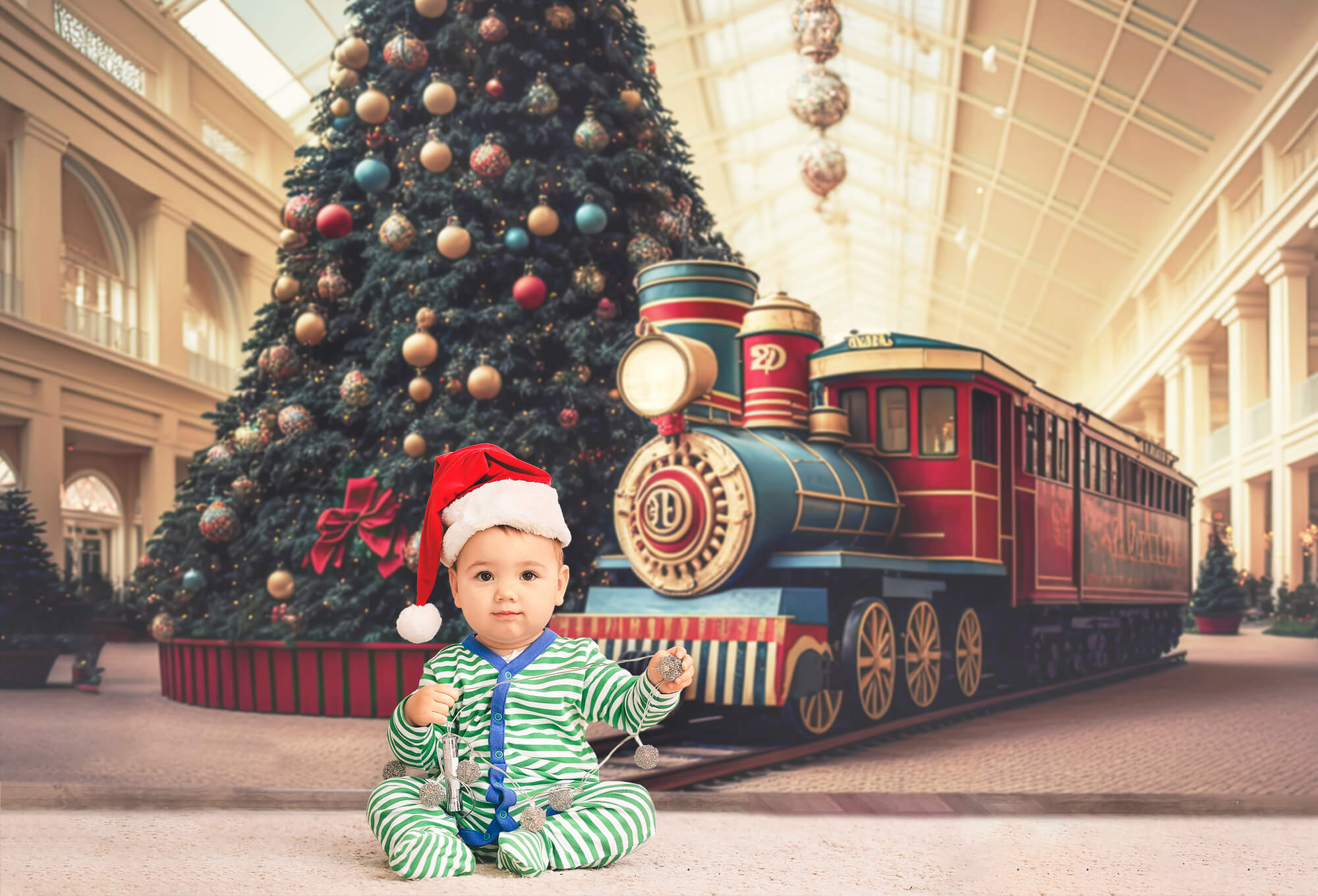 Toile de Fond Grand Sapin de Noël Petit Train M8-68