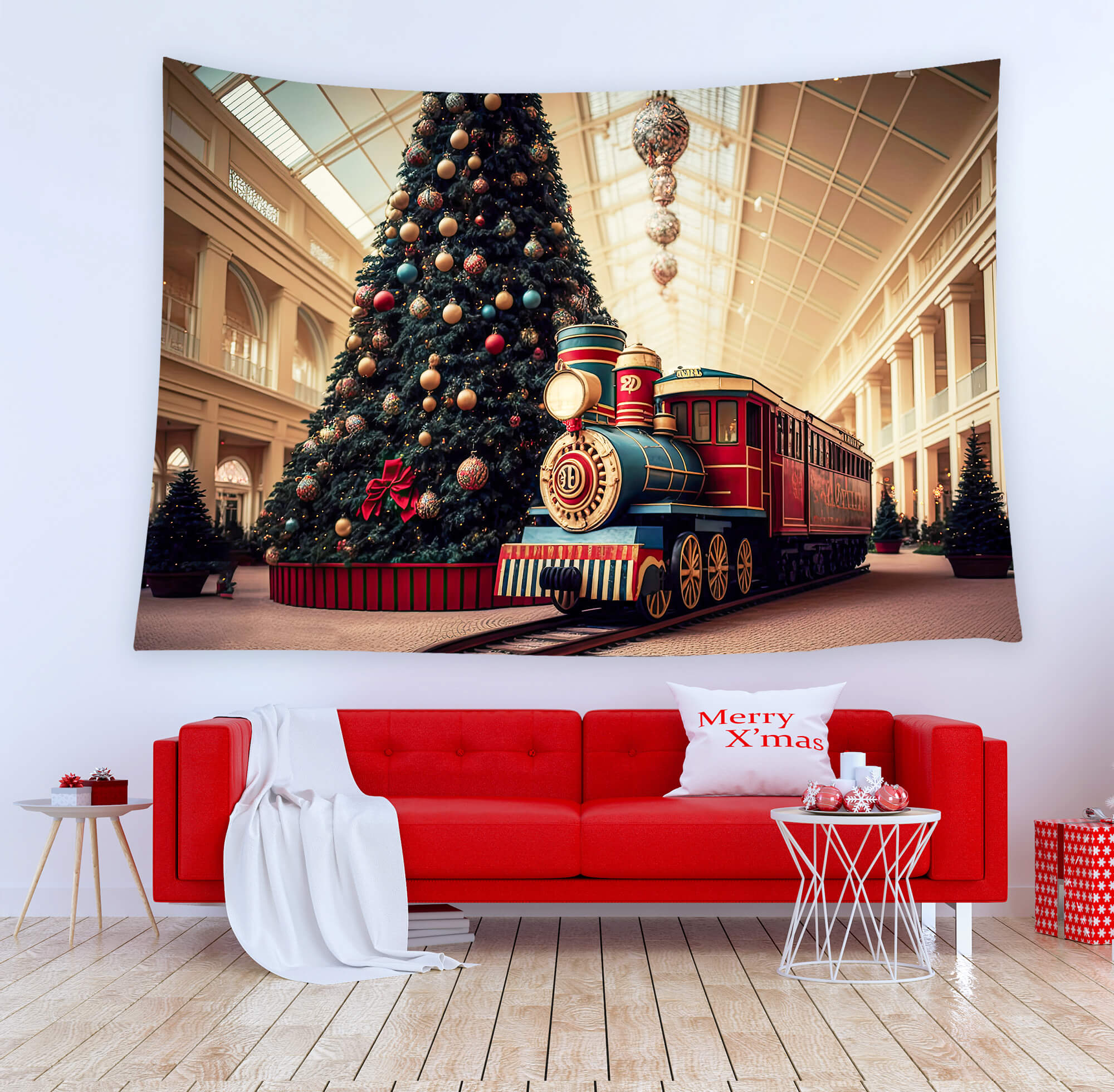 Toile de Fond Grand Sapin de Noël Petit Train M8-68