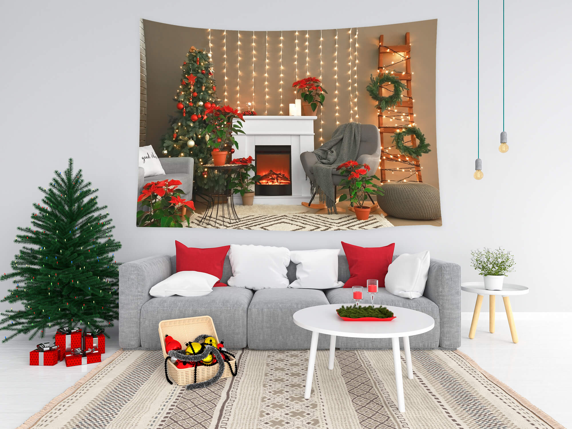 Toile de Fond Noël Arbre de Cheminée Lumières M8-69