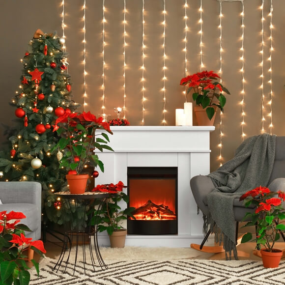 Toile de Fond Noël Arbre de Cheminée Lumières M8-69
