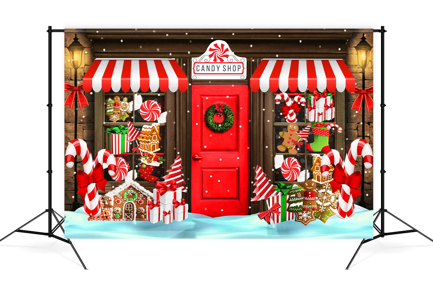 Toile de fond Noël Bonbons Magasin Neige Photographie M8-78