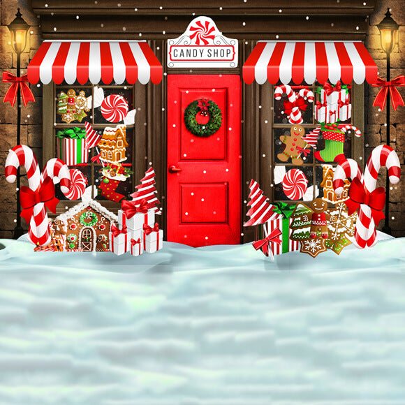 Toile de fond Noël Bonbons Magasin Neige Photographie M8-78