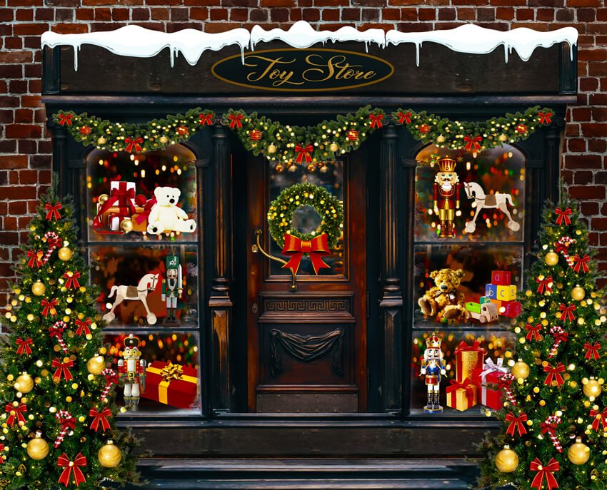 Toile de Fond Arbre de Noël Magasin de Jouets pour Photomaton M8-80