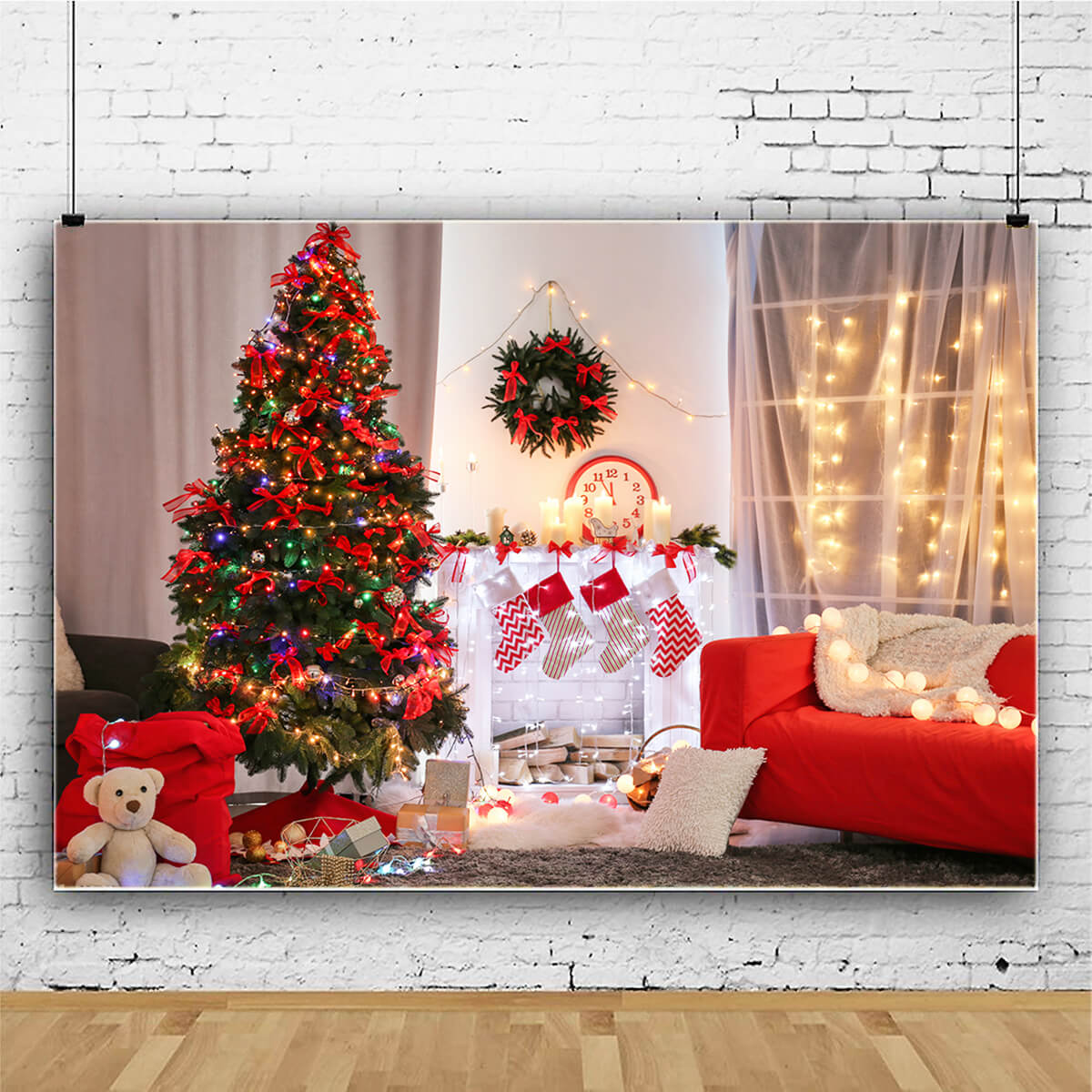 Toile de fond Arbre de Noël Cheminée pour studio photo M9-05