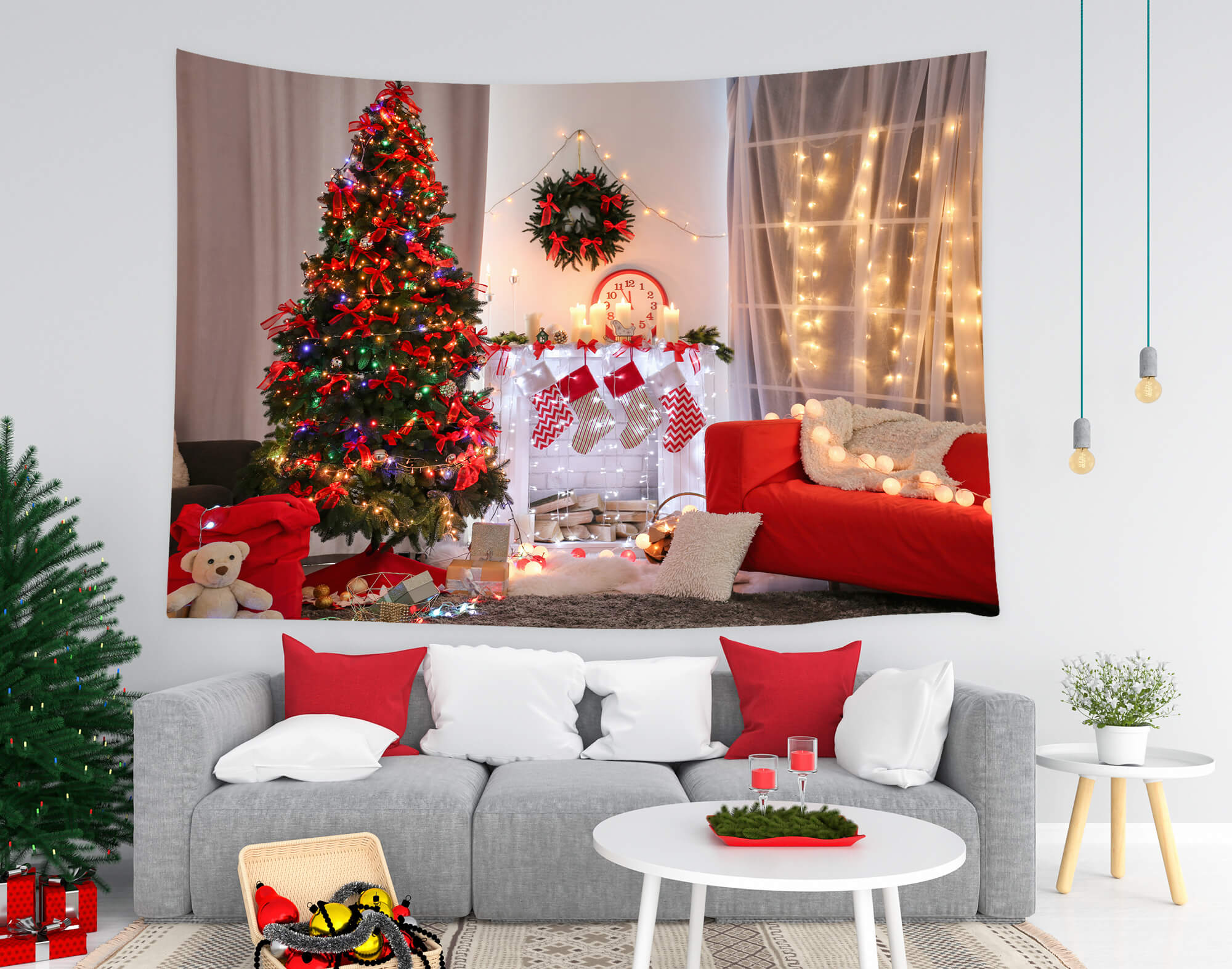 Toile de fond Arbre de Noël Cheminée pour studio photo M9-05