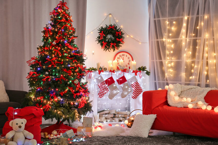 Toile de fond Arbre de Noël Cheminée pour studio photo M9-05