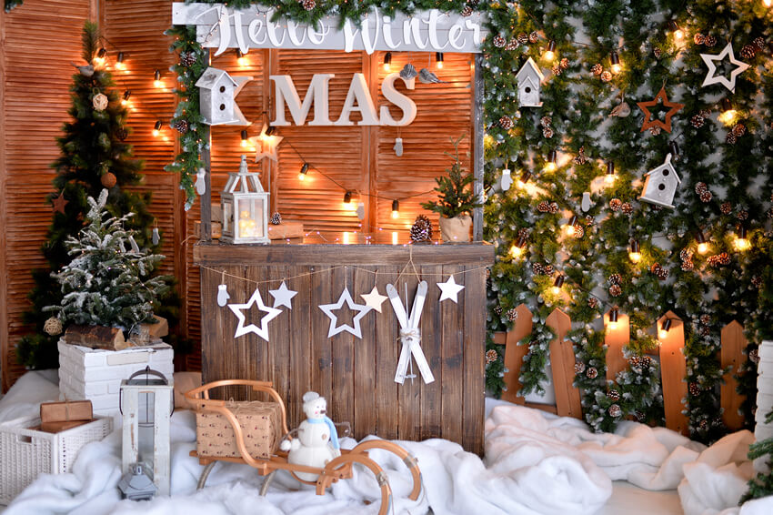 Toile de Rond Magasin de Noël Neige Hivernale pour la photographie M9-06