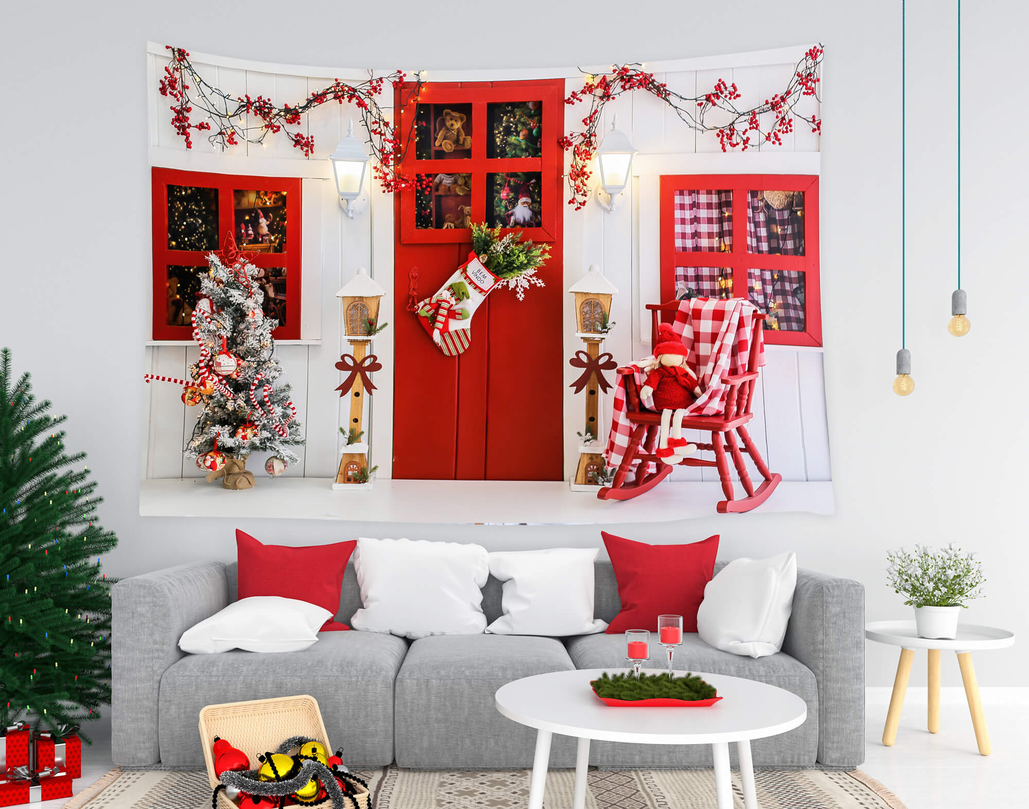 Toile de Fond Porte Décorée de Noël pour la photographie M9-07