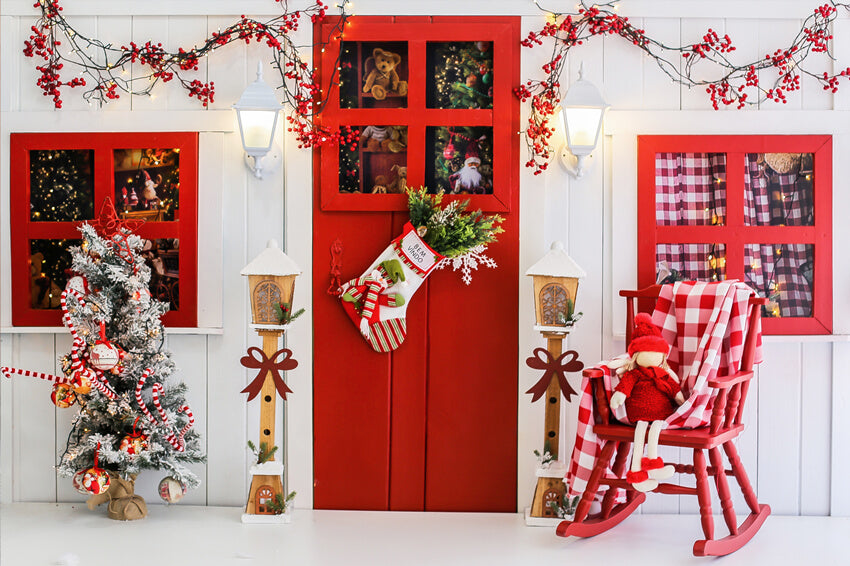 Toile de Fond Porte Décorée de Noël pour la photographie M9-07