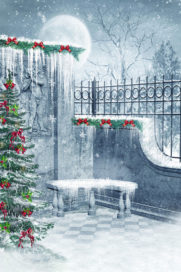Toile de fond Gel hivernal Bâtiment Arbre de Noël M9-10