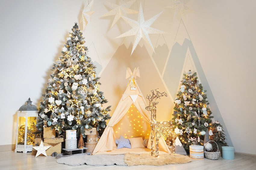 Toile de fond Arbre de Noël décoré Tente Maison M9-14