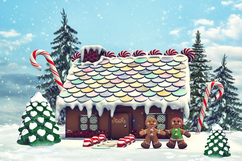 Toile de fond Maison en pain d'épice de Noël pour photographie M9-23
